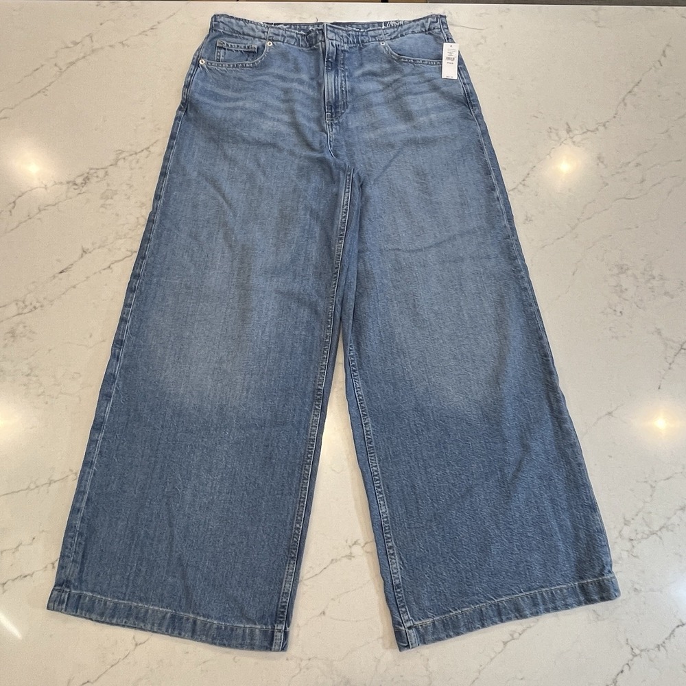 Gap NEW Baggy Mid‎ Rise Ultrasoft Jeans Womens 12R/31 Washed Indigo Wide Leg